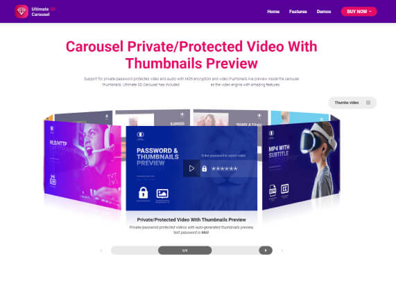 Carousel Private/Protected Video With Thumbnails Preview