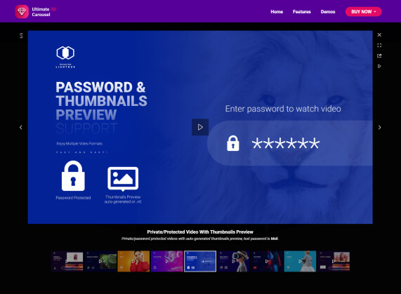 Lightbox Private/Protected Video With Thumbnails Preview